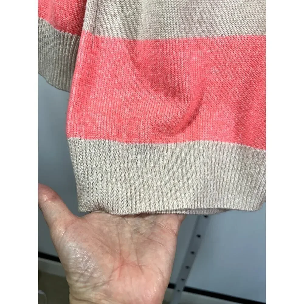 J. CREW Women's Striped 3/4 Sleeve Cashmere Sweater Coral/Cream Size Small